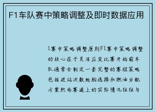 F1车队赛中策略调整及即时数据应用